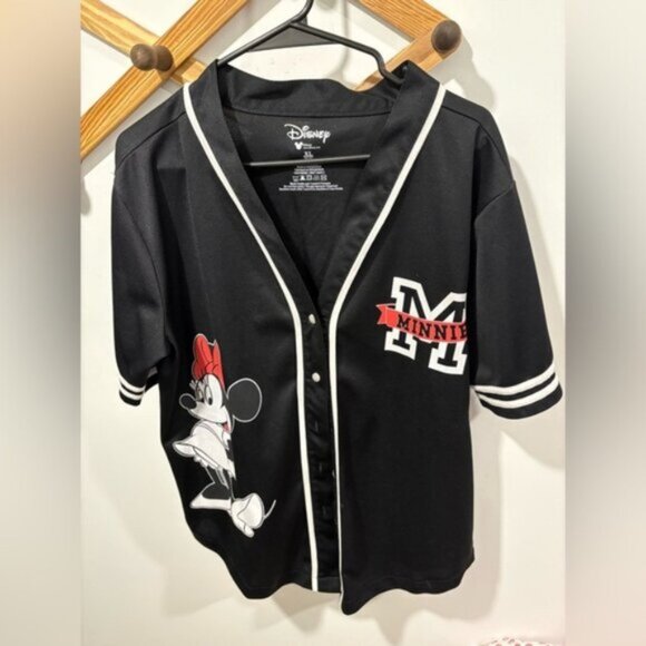 Disney Minnie Mouse black baseball jersey shirt with a button-front - Picture 1 of 5